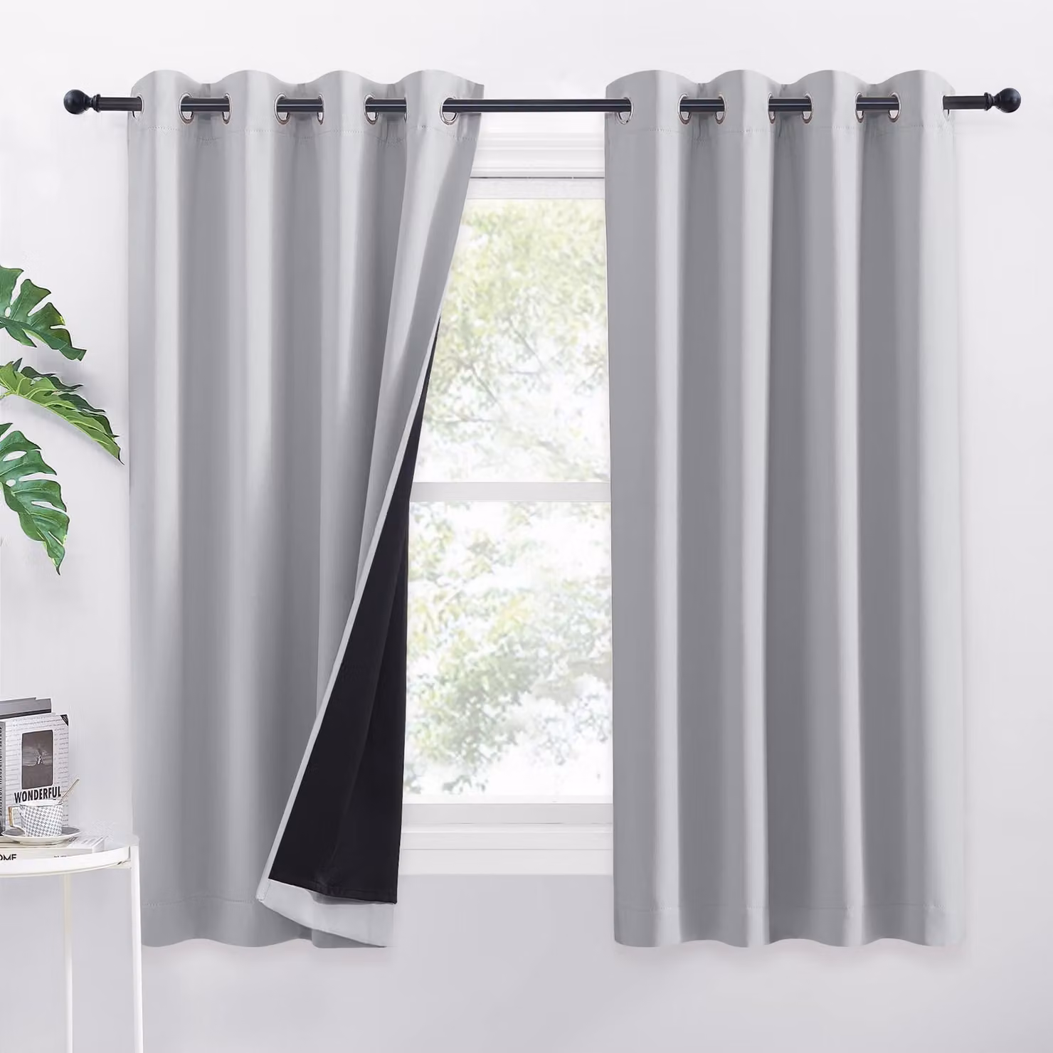 Tende oscuranti al 100% - Set di 2 tende pronte all'uso - Tende con passanti - Isolamento termico - 140x145 cm - Tessuto poliestere morbido - Tende oscuranti