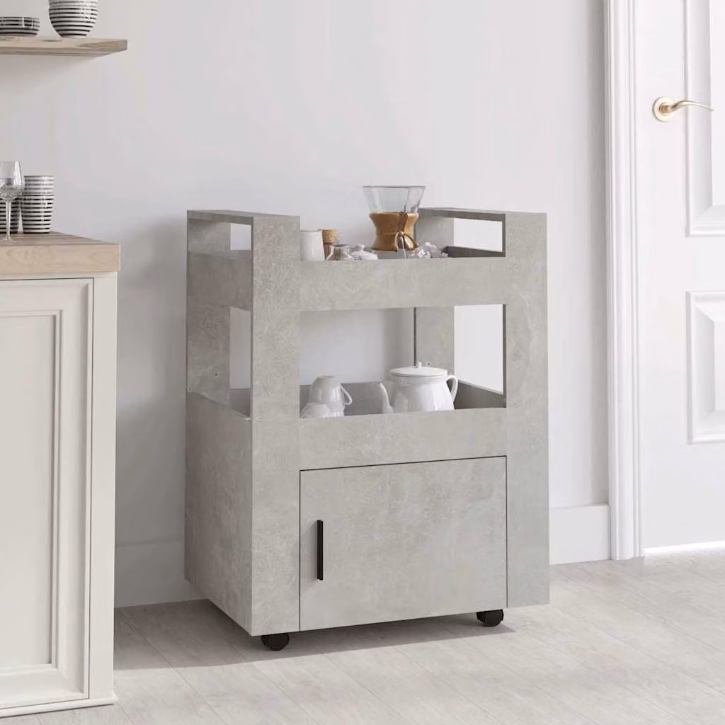vidaXL Carrello da Cucina Moderno in Legno Multistrato e MDF, Grigio Cemento, L 60 cm x P 45 cm x H 80 cm