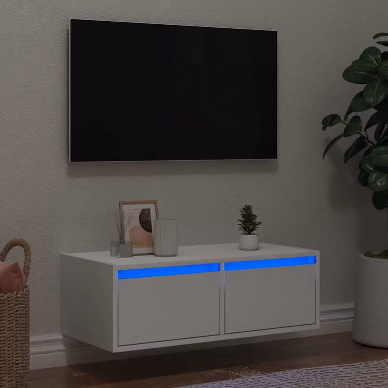 vidaXL Mobile Porta TV Moderno con Luci LED Integrate e Compartimenti Media, Bianco, L 75 cm x P 35,5 cm x H 25 cm