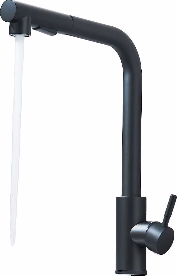 Rubinetto da cucina, comando acqua calda e fredda, bocca estraibile, nero opaco