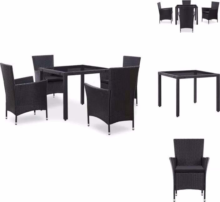vidaXL Set da pranzo da giardino 5 pezzi in poly rattan nero - Set di mobili da giardino