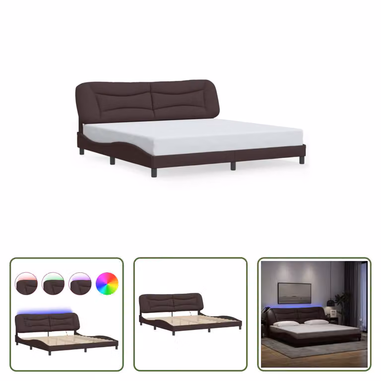The Living Store Struttura letto con LED in tessuto marrone scuro 200x200 cm