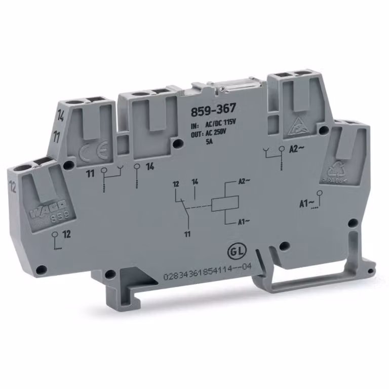 Modulo relè WAGO; tensione nominale di ingresso 115 V CA; 1 contatto in scambio; grigio 859-367
