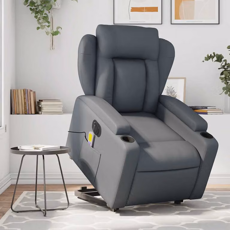 vidaXL Poltrona Alzapersona Elettrica Reclinabile Grigia in Similpelle con Braccioli