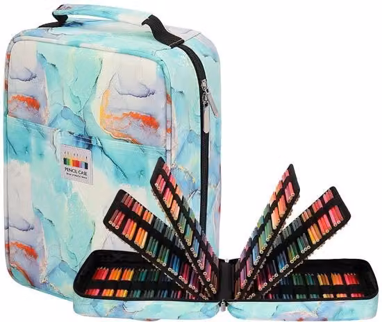 Etui XXL JAKAGO con 270 scomparti per matite e pennarelli, impermeabile, verde militare e multicolore, L: 30,0 cm, P: 30,0 cm, H: 10,7 cm