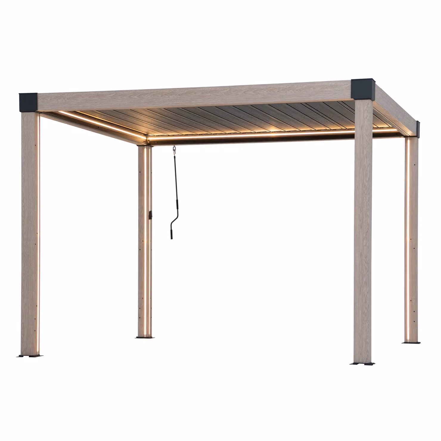 Sunjoy pergola modulare in alluminio a più doghe con LED 3x3 MATTERHORN - 306cm x 306cm, quercia
