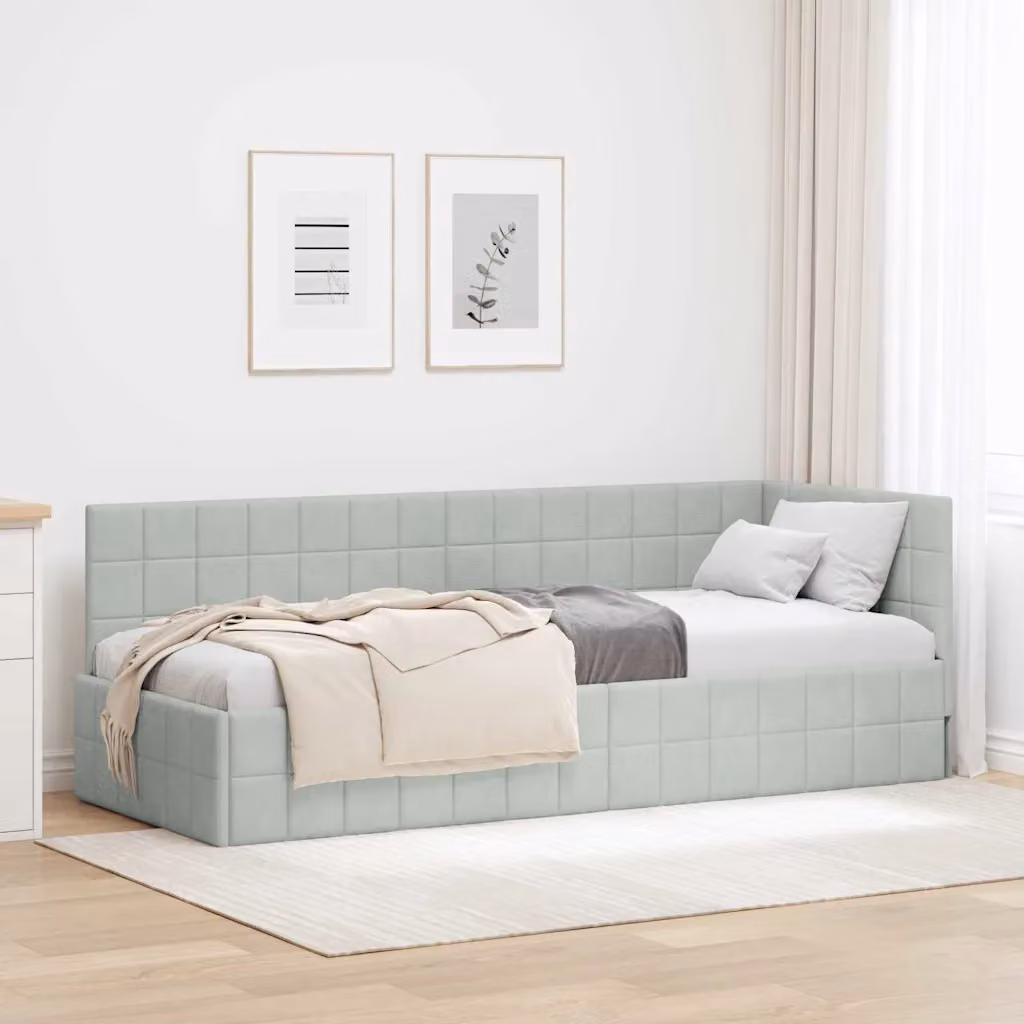 Cornice del letto ad angolo vidaXL in velluto grigio, L 80 cm x P 200 cm