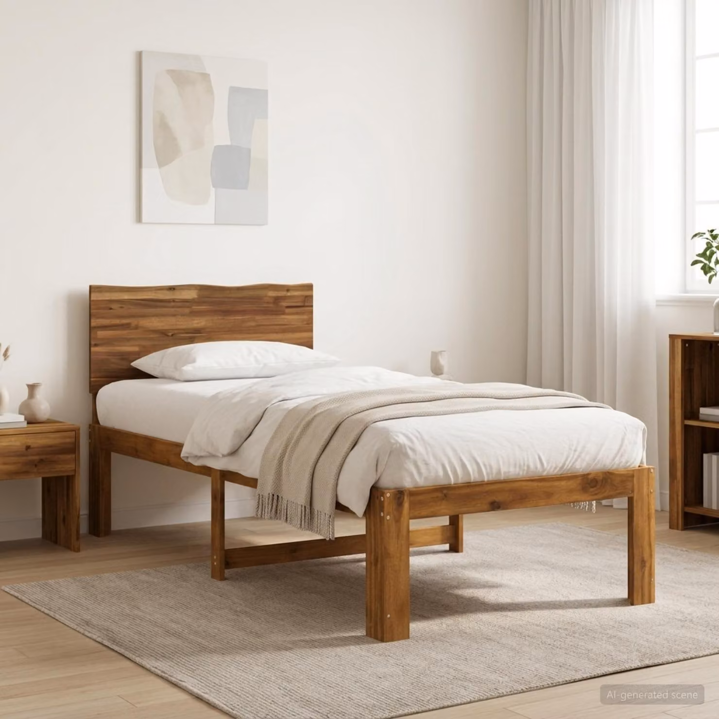 Letto Singolo con Testiera vidaXL ROSTOCK in Legno di Acacia Naturale Marrone L: 75 cm, P: 190 cm, H: 91 cm