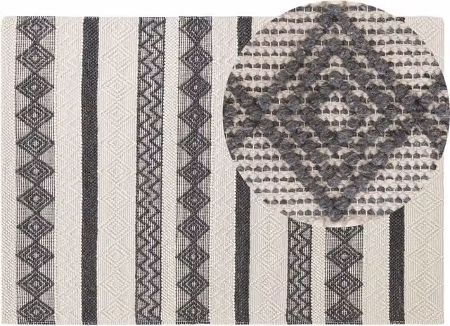 Tappeto Beliani intrecciato a mano in lana e poliestere con motivo geometrico boho, beige e grigio, L: 230 cm, P: 160 cm – 1