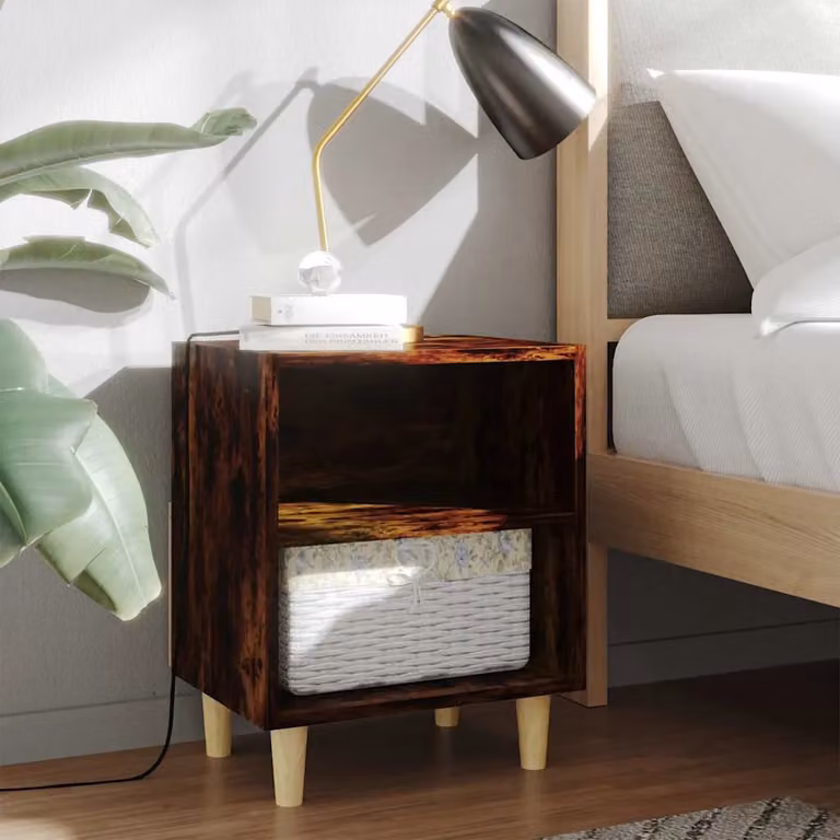 Set di 2 comodini vidaXL in stile scandinavo con gambe in legno di eucalipto, colore marrone, L 40 cm x P 30 cm x H 50 cm