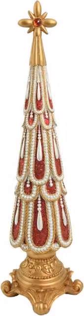 Albero di Natale decorativo in resina Vacchetti, colori oro e rosso, L: 13,5 cm, P: 13 cm, H: 58,5 cm