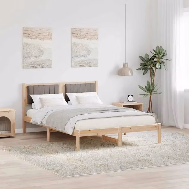 Letto con Testiera Rivestita Talpa 135 x 190 cm Pino massello 878272
