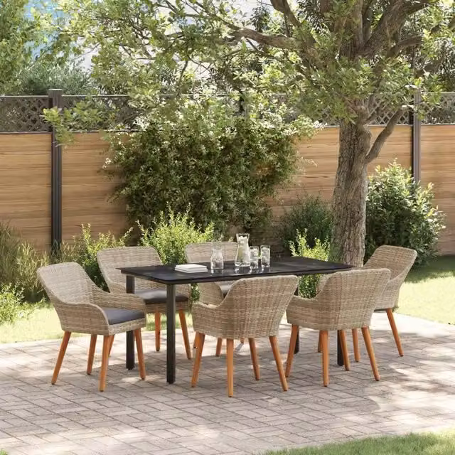 Set da Pranzo per Giardino 7 pz Grigio chiaro polyrattan 3261716