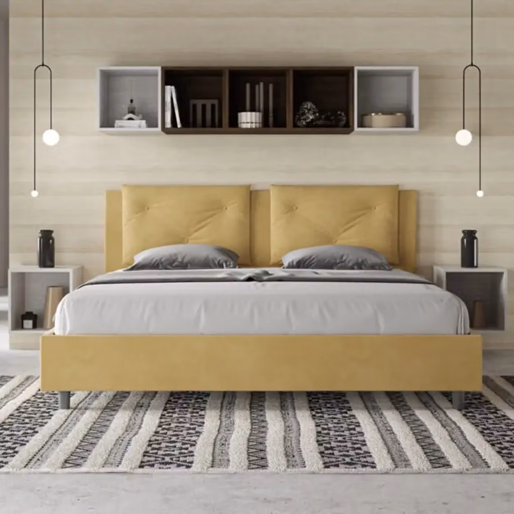 Letto matrimoniale king size Appia Ityhome imbottito in microfibra giallo L/P/H: 200 x 222 x 110 cm – 2