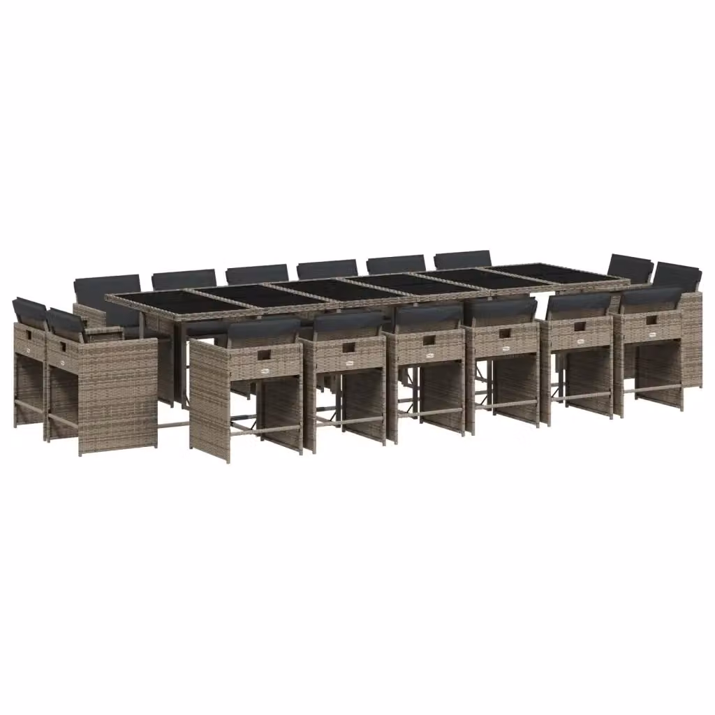 Set da pranzo da giardino vidaXL in polyrattan con cuscini grigi e tavolo in vetro nero – 2