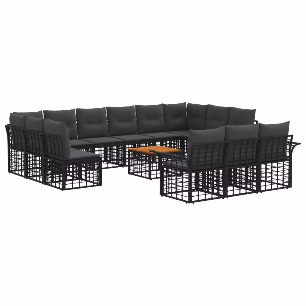 Set di divani da esterno vidaXL in rattan e legno di acacia, 14 pezzi, Nero e Grigio – 2