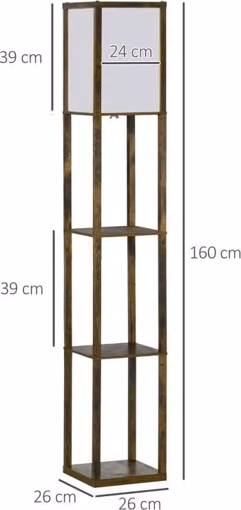 Fortuna Lai Lampada da terra con ripiani, lampada da terra, legno, 26 x 26 x 160 cm, per soggiorno/camera da letto (senza lampadina)