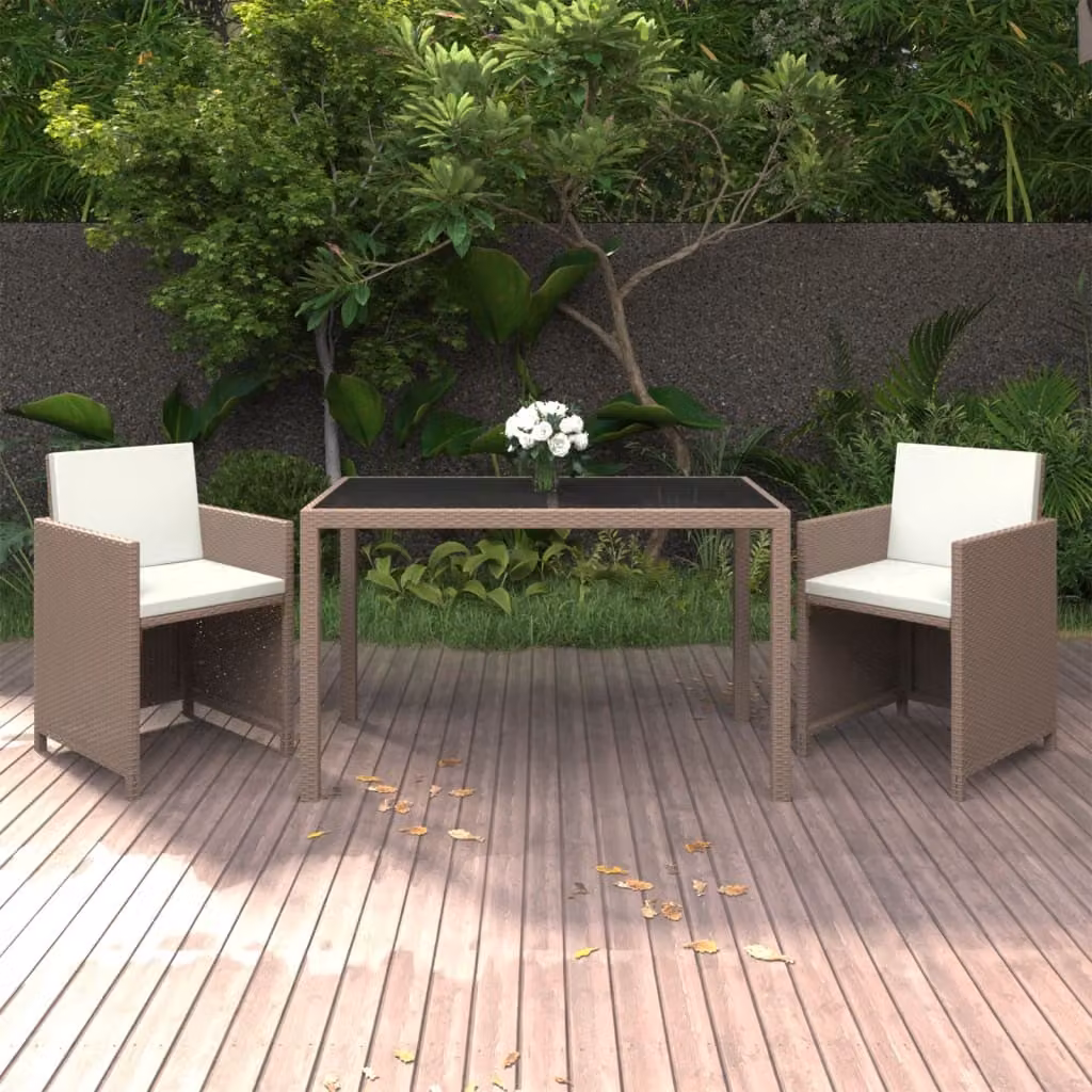 The Living Store Set da pranzo da giardino 3 pezzi con cuscini in poly rattan beige