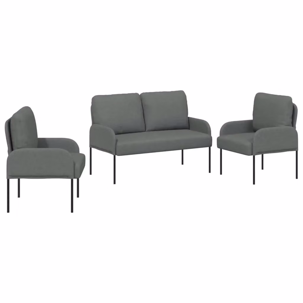Set di divani 3 pezzi vidaXL in tessuto grigio e nero con struttura moderna per soggiorno – 2