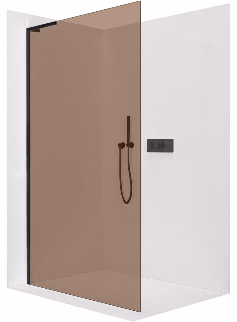 CERANO - Box doccia Walk-in Onyx con montante a sinistra - 8 mm - nero opaco, vetro color bronzo - 110x200 cm