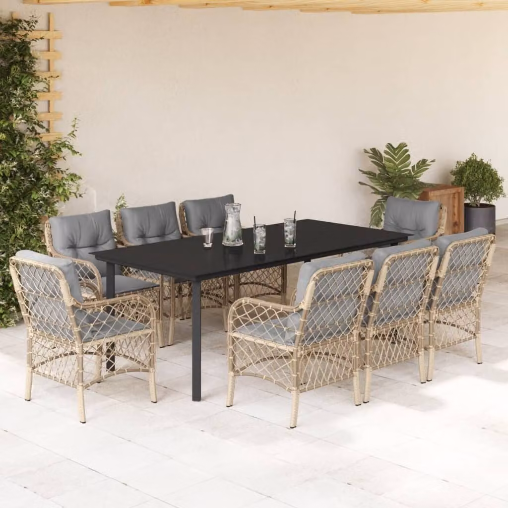 Maison Exclusive - Set Pranzo da Giardino 9 pz con Cuscini Beige Misto Polyrattan