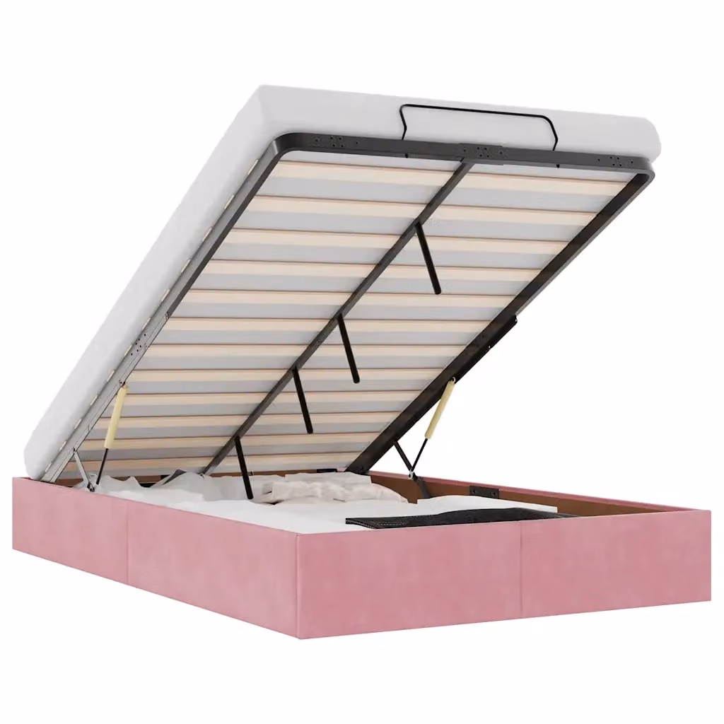Struttura Letto con Contenitore a Alzata vidaXL in Velluto Rosa L 120 x P 200 cm – 2