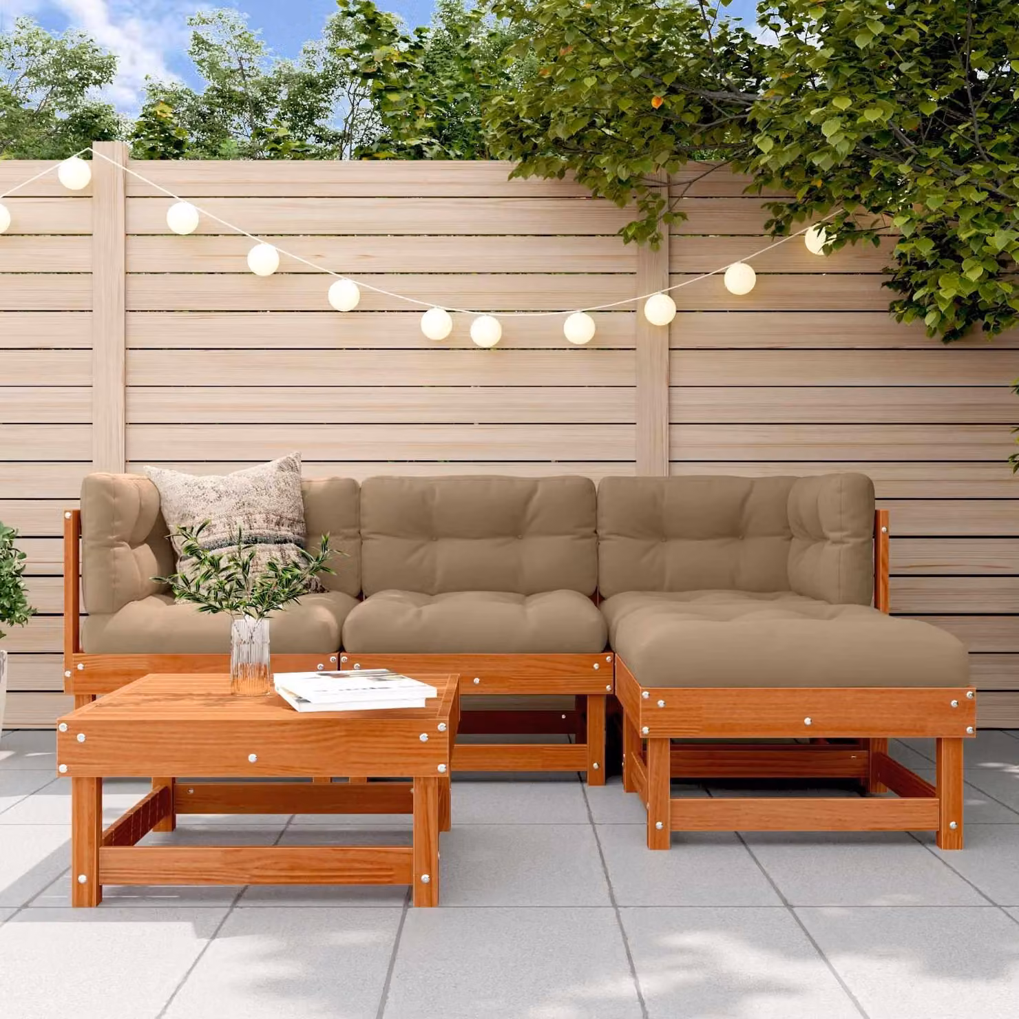 Maison Exclusive - Set da lounge per giardino, 15 pezzi, color marrone cera, legno di pino massello