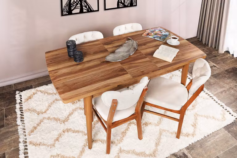 Skye Decor, Inci 1141, Tavolo da pranzo allungabile, Noce, 100 % PANNELLI DI AGGREGATO MELAMINICO, 129 x 80 x 79 cm