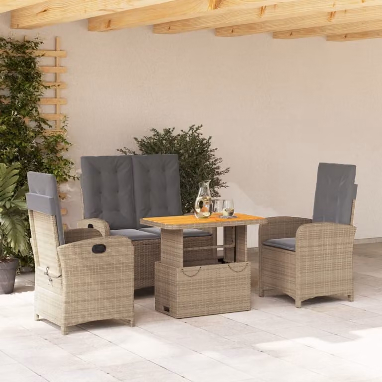 Set da pranzo da giardino vidaXL in legno di acacia oliato con 4 sedie e cuscini beige