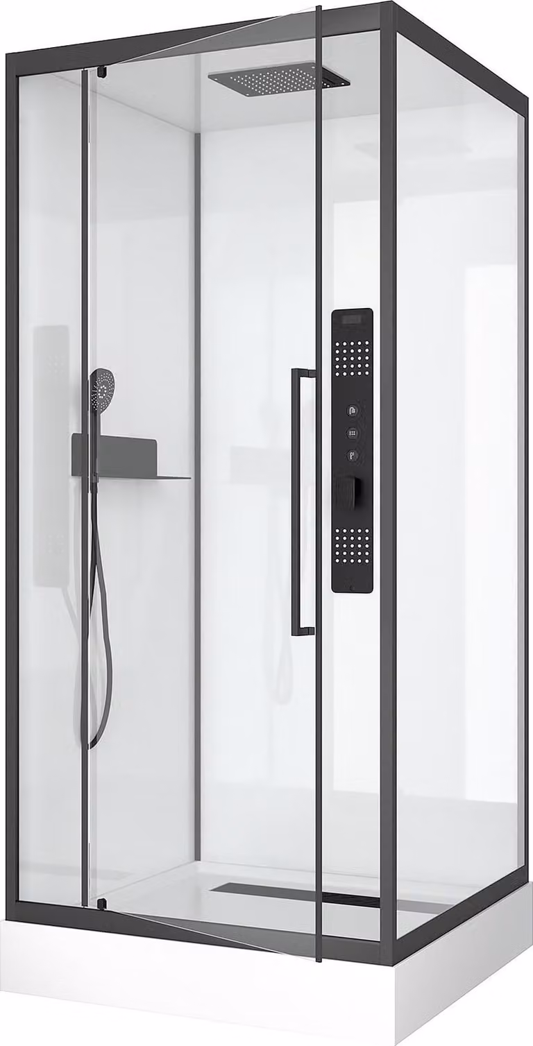 Doccia completa MARWELL Doccia completa bianca Square 90 x 90 x 215 cm - Set completo incl. piatto doccia e rubinetto - Doccia angolare con ingresso frontale