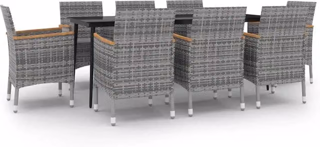 Set da pranzo da giardino mobili da esterno cuscini 9 pz polyrattan vetro 02_0014458