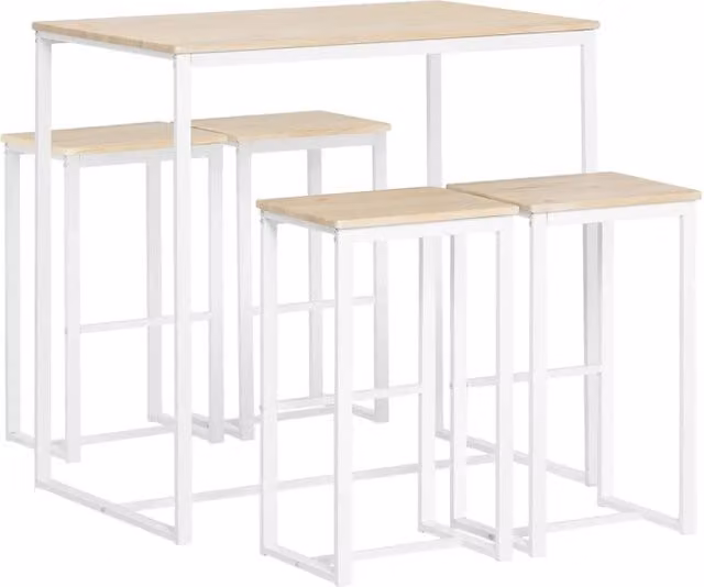 Set di 5 pezzi composto da tavolo e 4 sgabelli SOBUY per mobile bar in stile industriale, colore bianco, L: 100 cm, P: 60 cm, H: 96 cm – 1