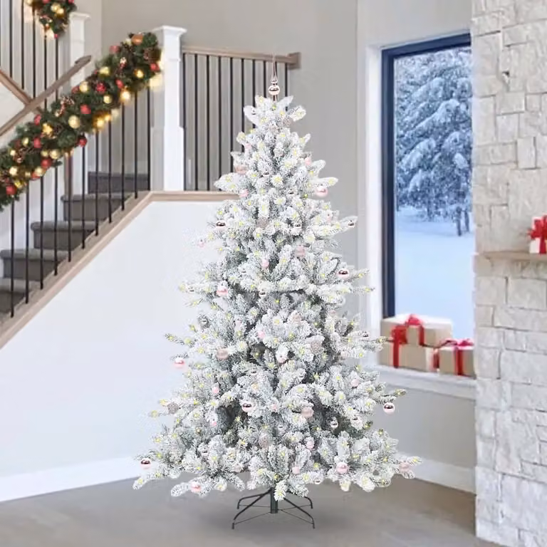 Albero di Natale Artificiale vidaXL Bianco con Rami Pieghevoli e Luci LED Warm White, Altezza: 240 cm