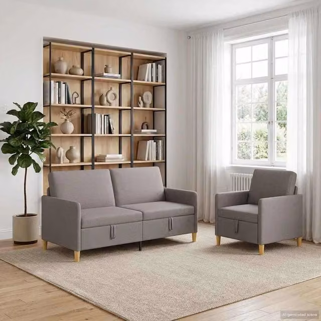 Set di Divani con Storage 2 pz Tortora Poliestere 3429210