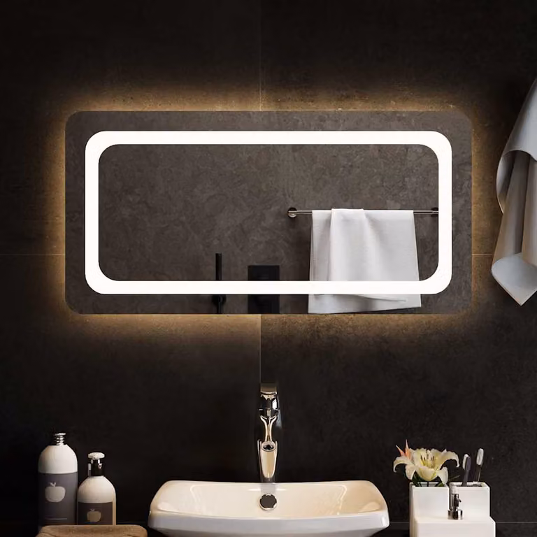 Specchio da bagno moderno vidaXL con luci LED, rettangolare, L: 80 cm, H: 40 cm