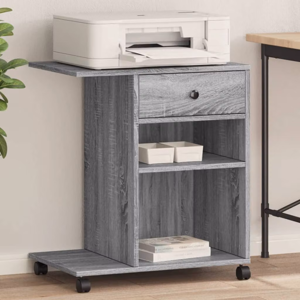 vidaXL Supporto per Stampante con Ruote Grigio, L 60 cm x P 40 cm x H 68,5 cm