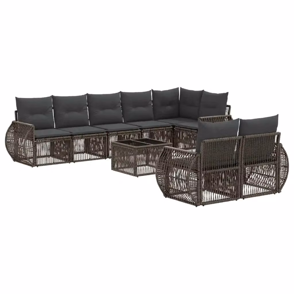 Set Divano da Giardino 9 Pezzi vidaXL in Polyrattan Grigio e Antracite con Cuscini e Tavolino – 2