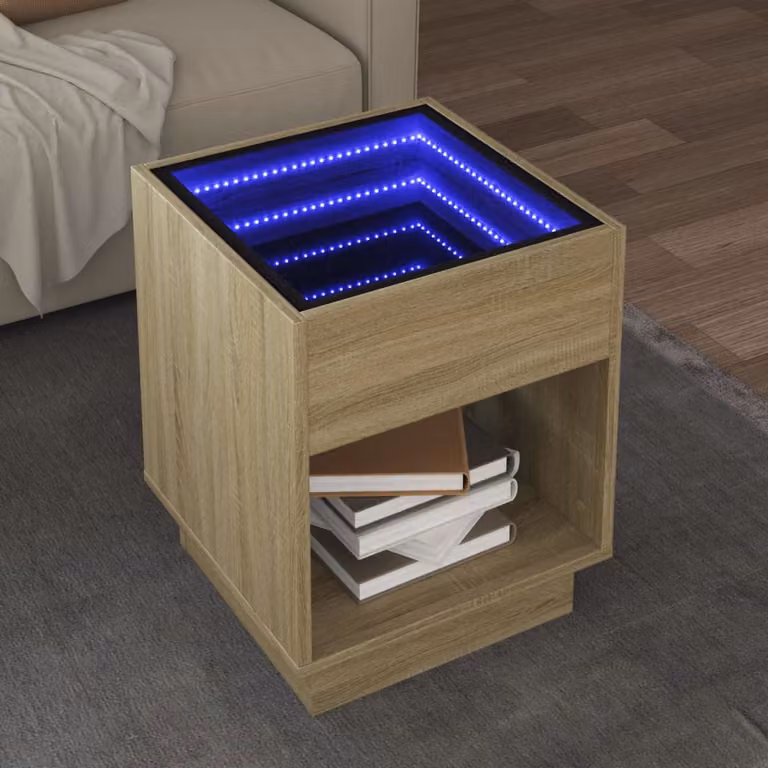vidaXL Tavolino da Salotto Moderno con LED Infinity in Rovere Sonoma, L/P/H: 40 x 40 x 50 cm