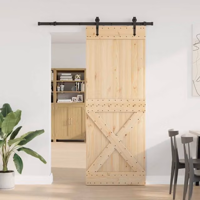 Porta scorrevole moderna vidaXL NARVIK in legno e acciaio, colori Naturale e Nero, L: 85 cm, H: 210 cm