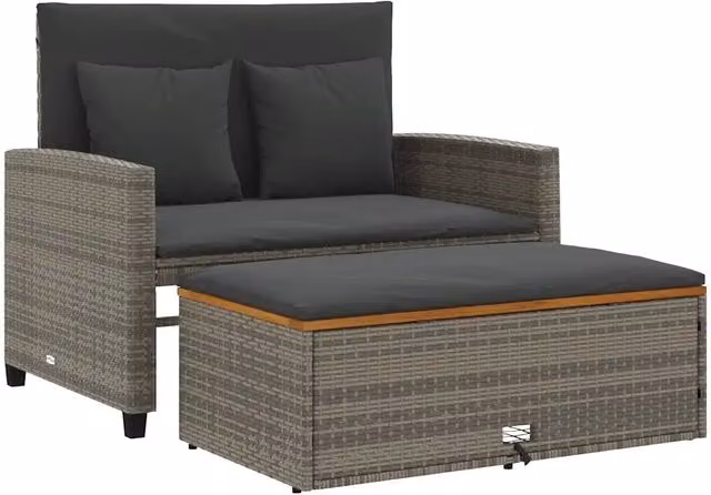 Divano Giardino con Cuscini 2 Posti-Sofa da giardino Grigio in Polyrattan Acacia