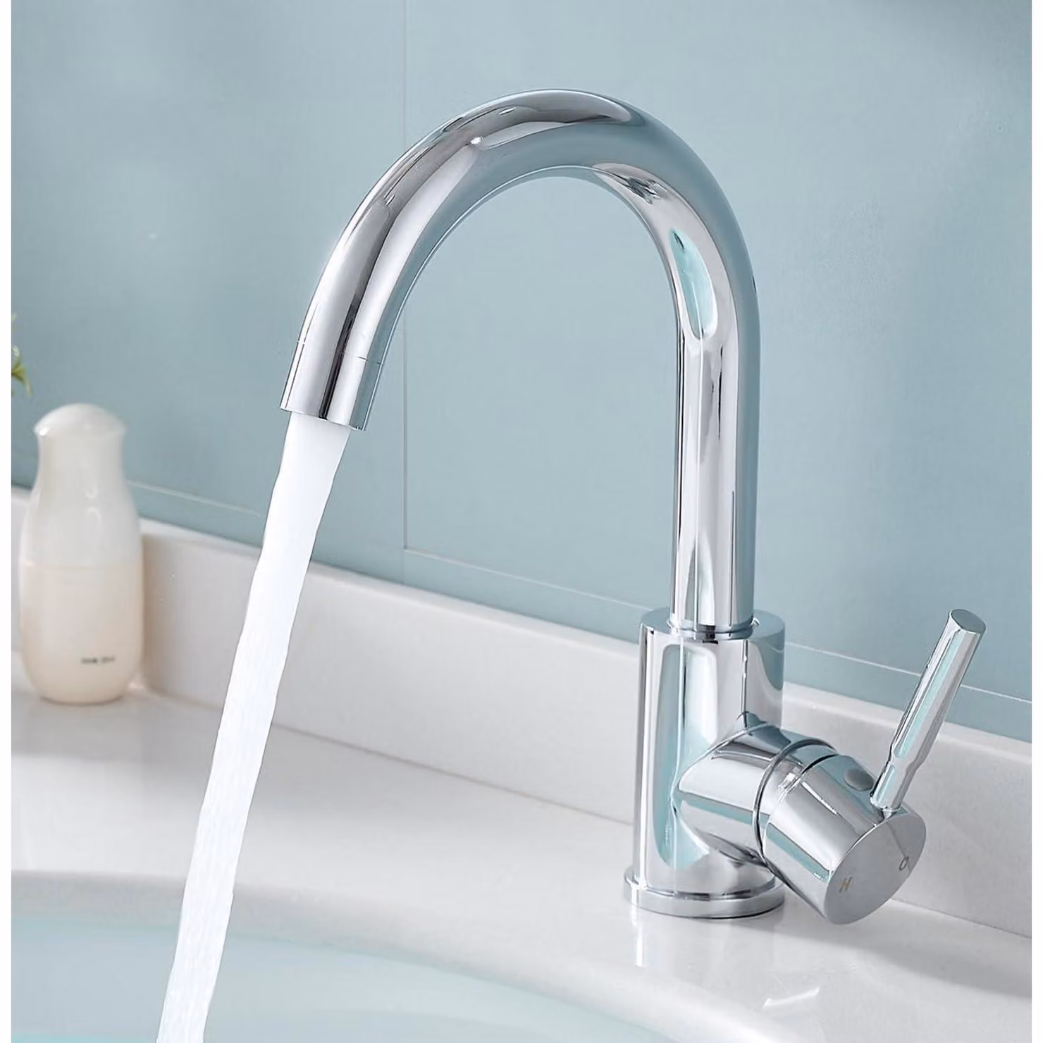 Miscelatore per lavabo, alto, girevole a 360°, finitura cromata