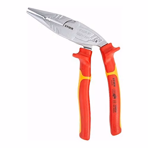Pinza telefonica STIER Multi+, curva a 45°, 200 mm, testata VDE, pinza ad ago multifunzionale per afferrare, piegare, tagliare, guaine di sicurezza bicomponente