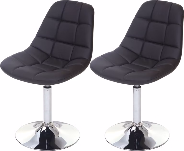 set di 2 sedie per sala da pranzo HWC-A60, sedia girevole, cromo ~ Pelle finta marrone