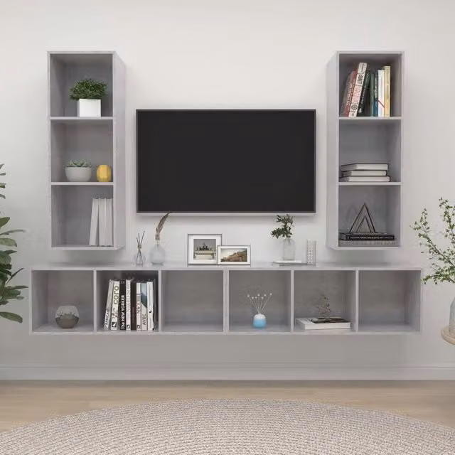 Mobile TV a Parete 4 pz Grigio Cemento in Legno Multistrato 3079884