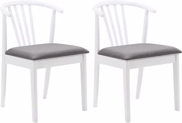 Set di 2 sedie da pranzo con braccioli in legno di gomma massiccio e tessuto, colore bianco e grigio