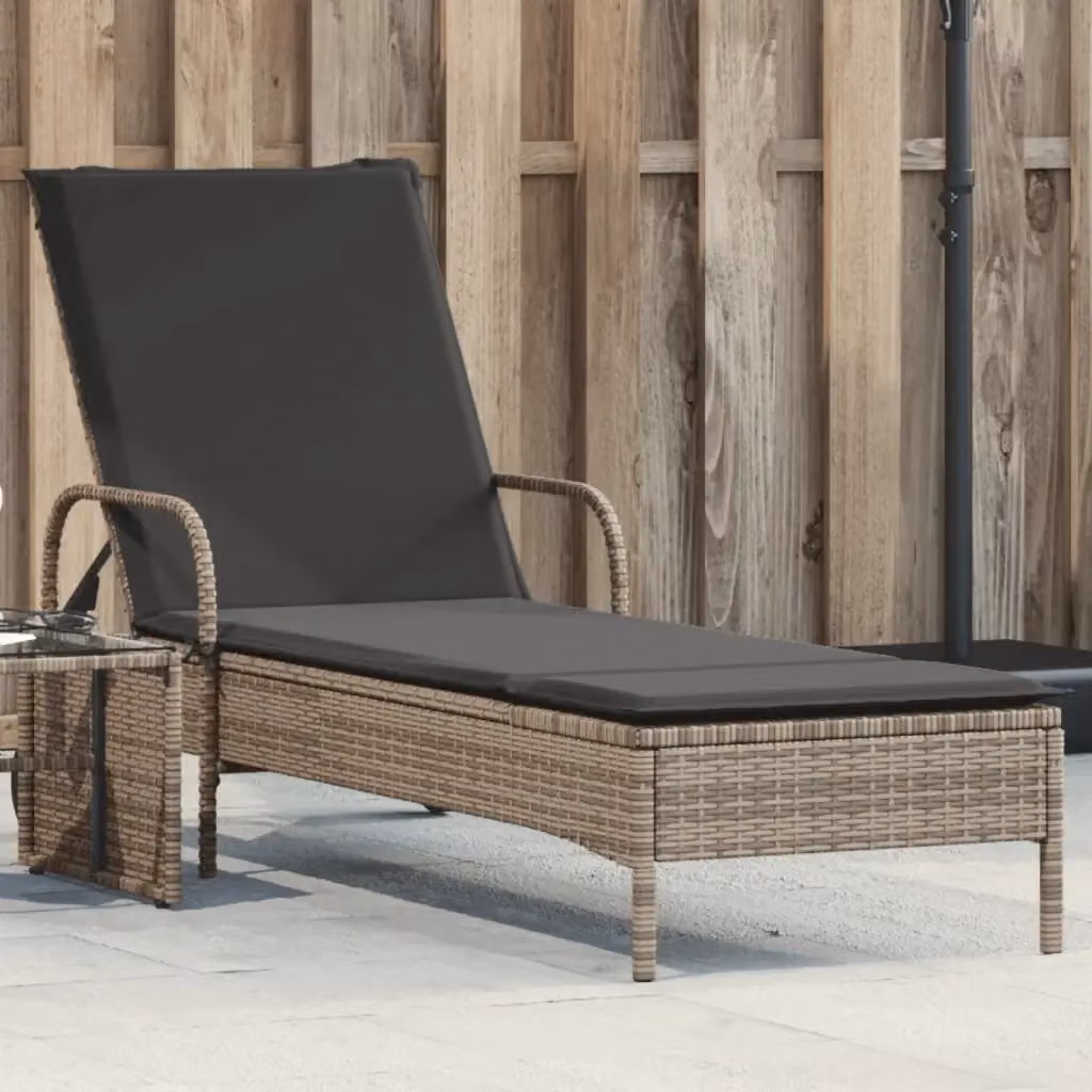 Lettino prendisole da giardino in polyrattan grigio con ruote e cuscino impermeabile – 2