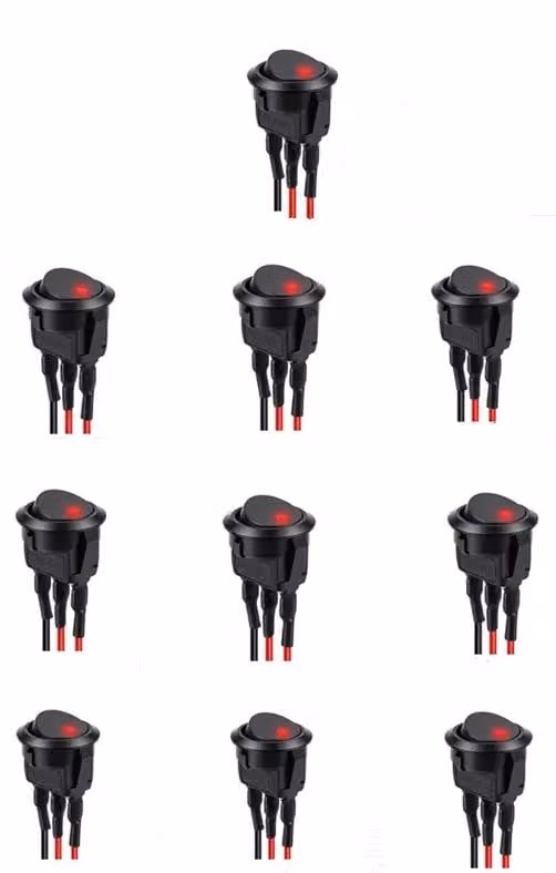 Interruttori a levetta, illuminati, configurazione a 3 pin, confezione da 10 pezzi, colore rosso