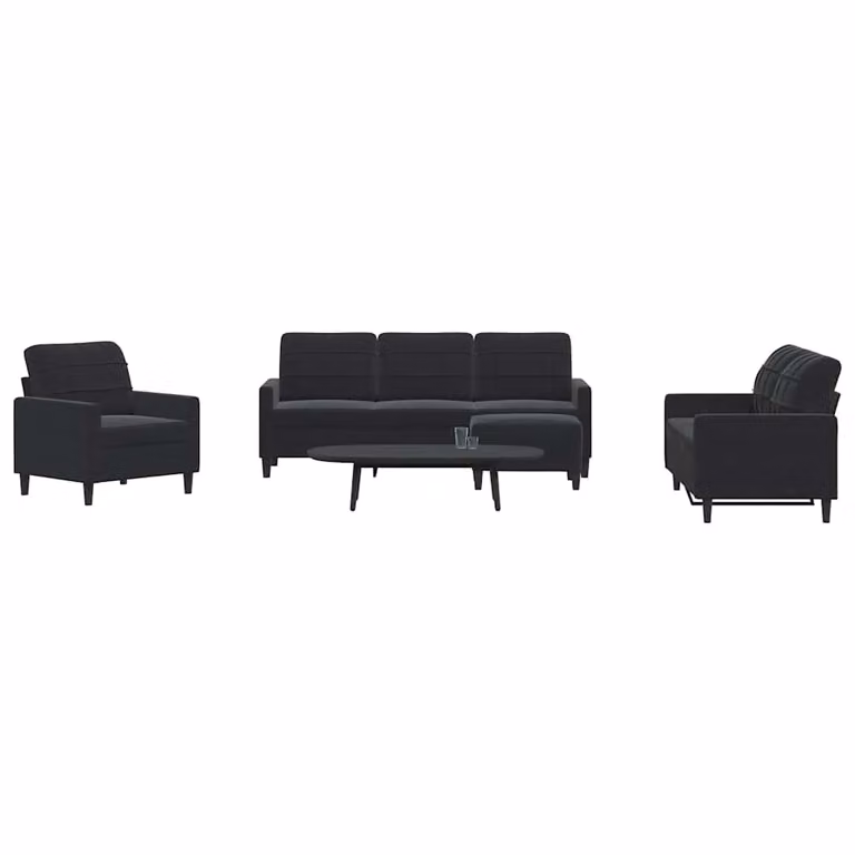 Set di divani 4 pezzi vidaXL in velluto nero con cuscini e pouf per soggiorno