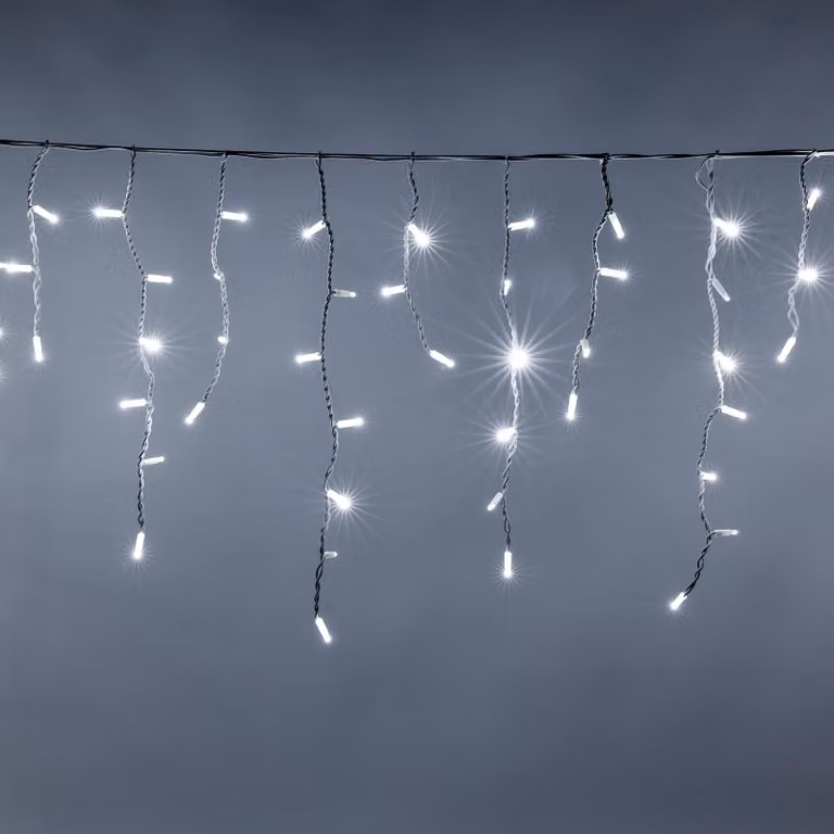 Catena luminosa a forma di cristalli di ghiaccio, lunghezza 5 metri, 200 LED maxi, luce bianca fredda, grado di protezione IP44, espandibile