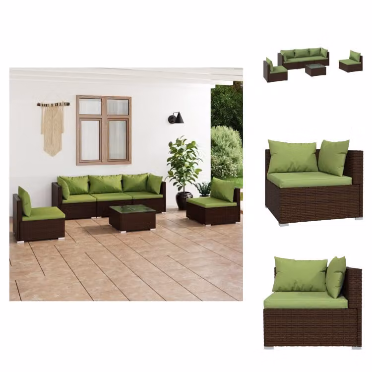 vidaXL Set di 6 pezzi da giardino con cuscini in rattan marrone - Set di mobili da giardino